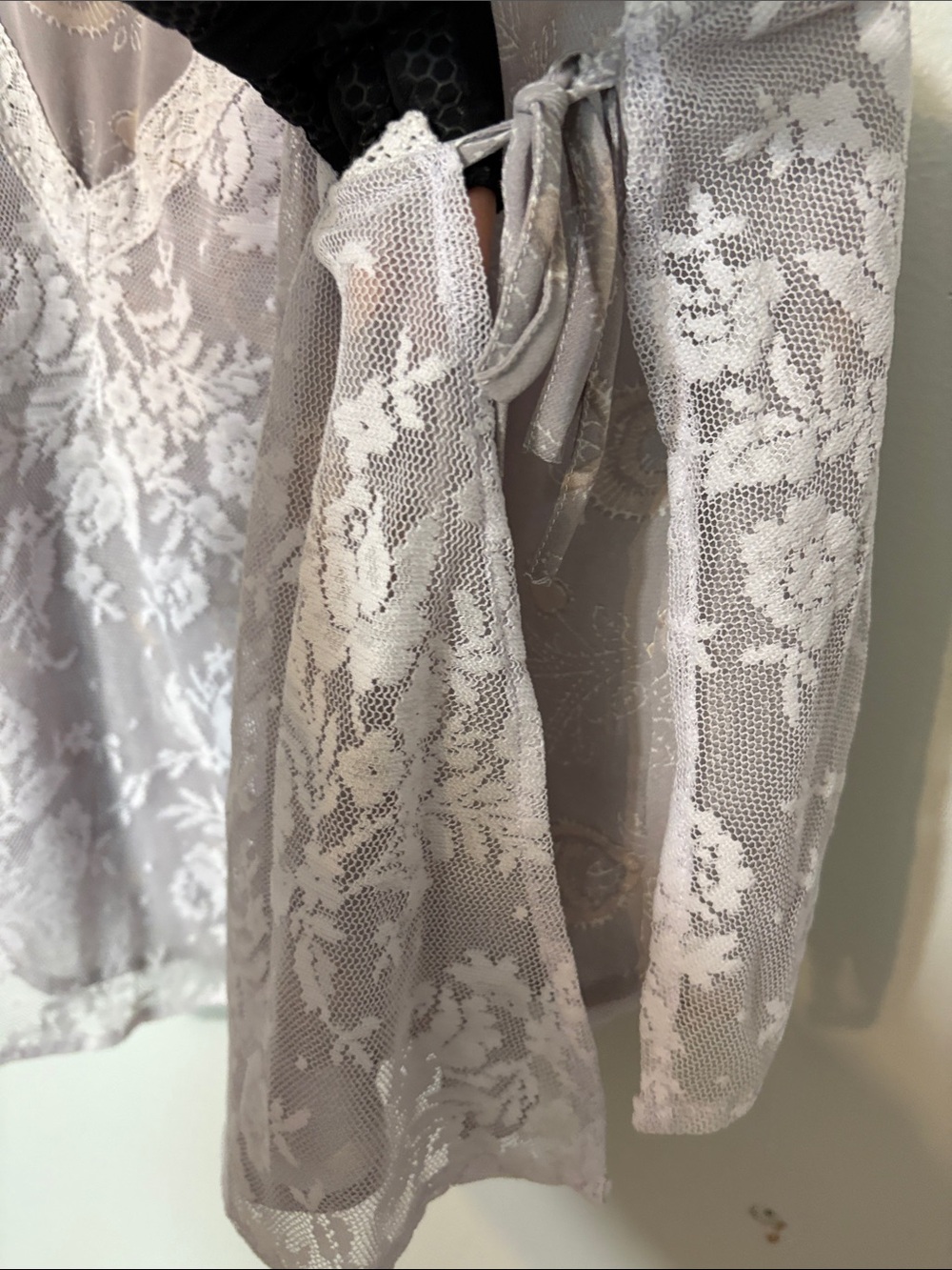 Intimately Free People XS Gray/purple Ivory Lace Voile Tunic Tank Boho Layering - Picture 4 of 6